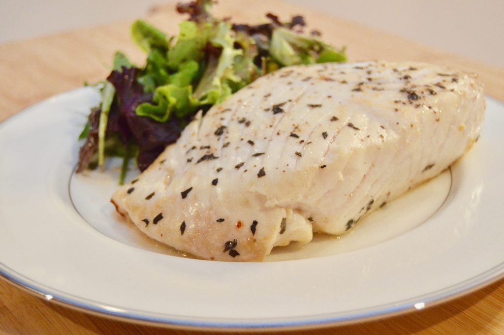 pan-seared halibut fillets with arugala